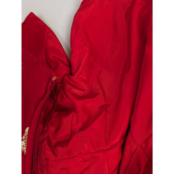 Vintage Victor Costa Strapless Dress Red/Gold 8 - Picture 10 of 12